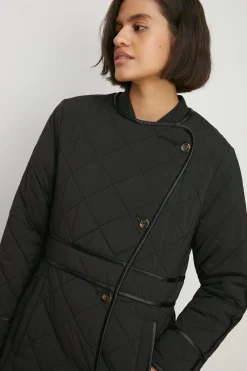 Discount Oasis Quilted Longline Belted Coat Black