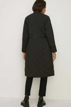 Discount Oasis Quilted Longline Belted Coat Black