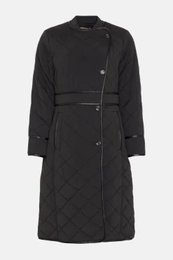 Discount Oasis Quilted Longline Belted Coat Black