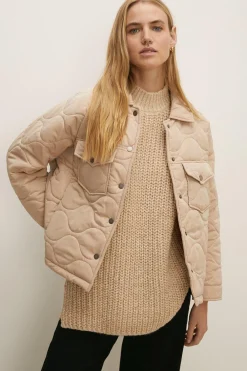 Hot Oasis Quilted Popper Jacket Beige