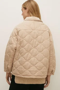 Hot Oasis Quilted Popper Jacket Beige