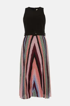 Fashion Oasis Racer Back Large Multi Stripe 2 In 1 Pleated Midi Dress Black