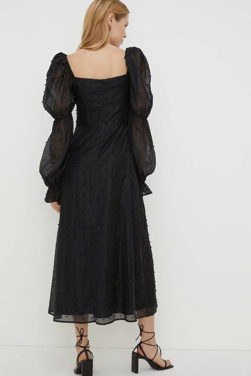 Discount Oasis Rachel Stevens Beaded Organza Puff Sleeve Midi Dress Black