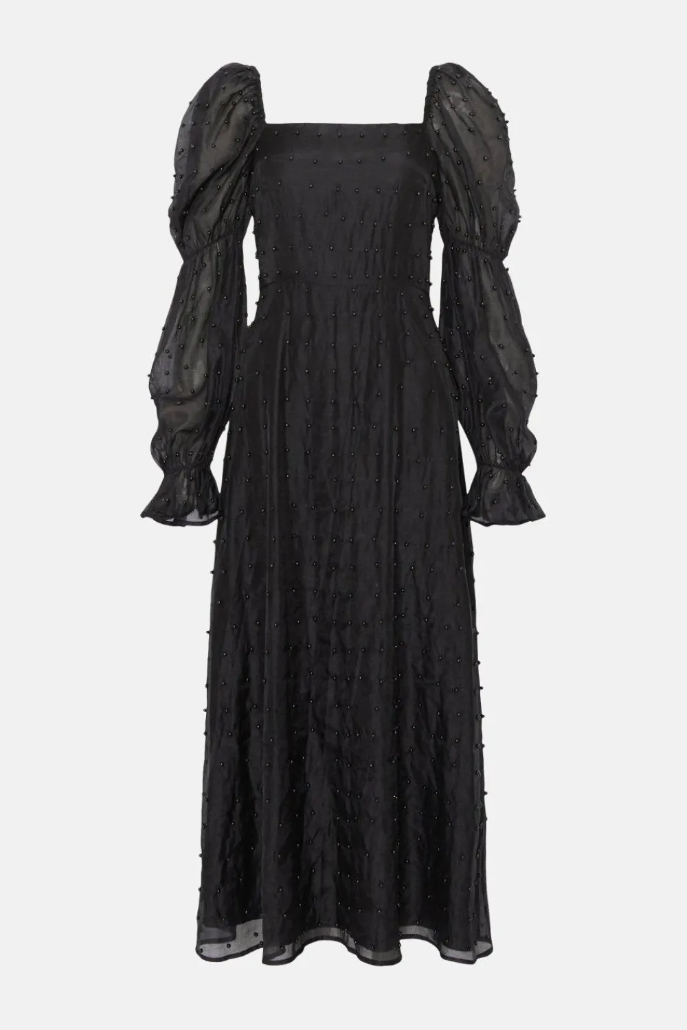 Discount Oasis Rachel Stevens Beaded Organza Puff Sleeve Midi Dress Black