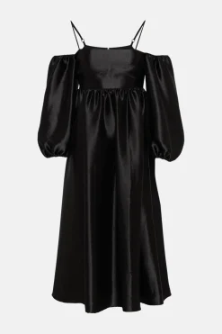 Fashion Oasis Rachel Stevens Cold Shoulder Satin Dress Black
