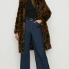 Fashion Oasis Rachel Stevens Collared Longline Animal Faux Fur Coat Brown