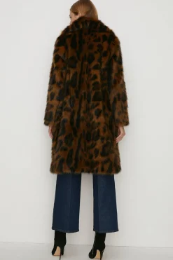 Fashion Oasis Rachel Stevens Collared Longline Animal Faux Fur Coat Brown