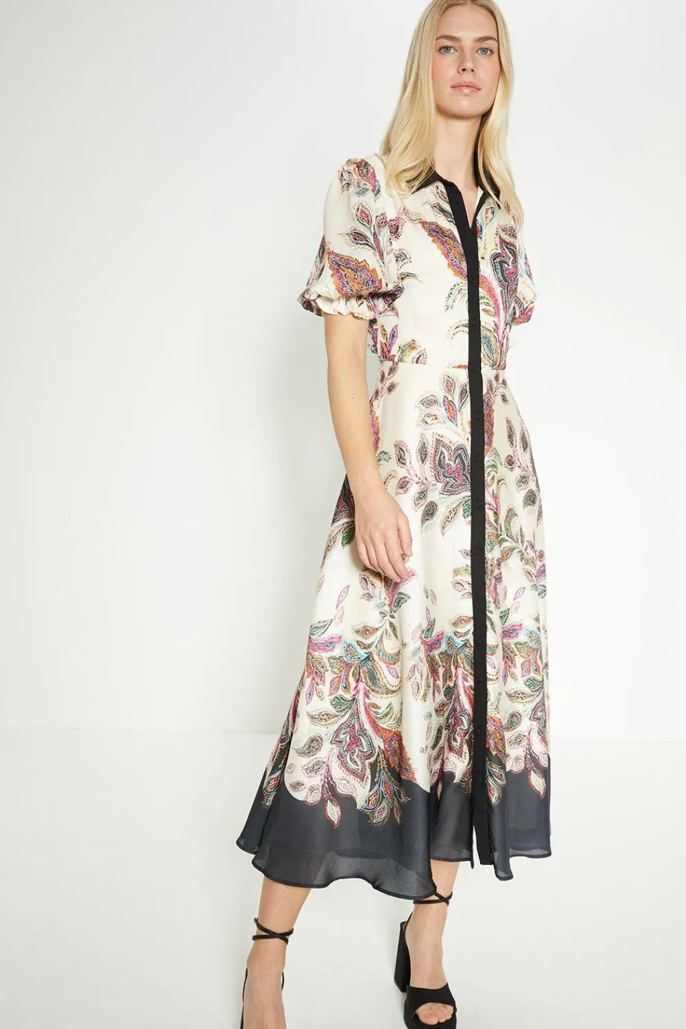 Clearance Oasis Rachel Stevens Dobby Satin Paisley Printed Shirt Dress Multi