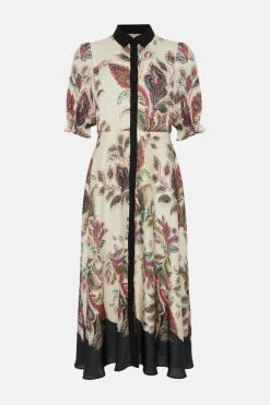 Clearance Oasis Rachel Stevens Dobby Satin Paisley Printed Shirt Dress Multi