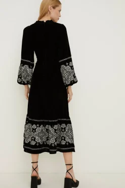 Hot Oasis Rachel Stevens Embroidered Velvet Midi Dress Black