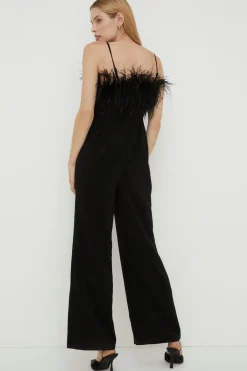 Online Oasis Rachel Stevens Faux Feather Detail Bardot Jumpsuit Black