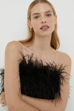 Online Oasis Rachel Stevens Faux Feather Detail Bardot Jumpsuit Black