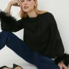 New Oasis Rachel Stevens Feather Cuff Cowl Neck Blouse Black