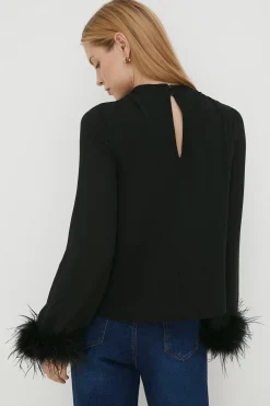 New Oasis Rachel Stevens Feather Cuff Cowl Neck Blouse Black