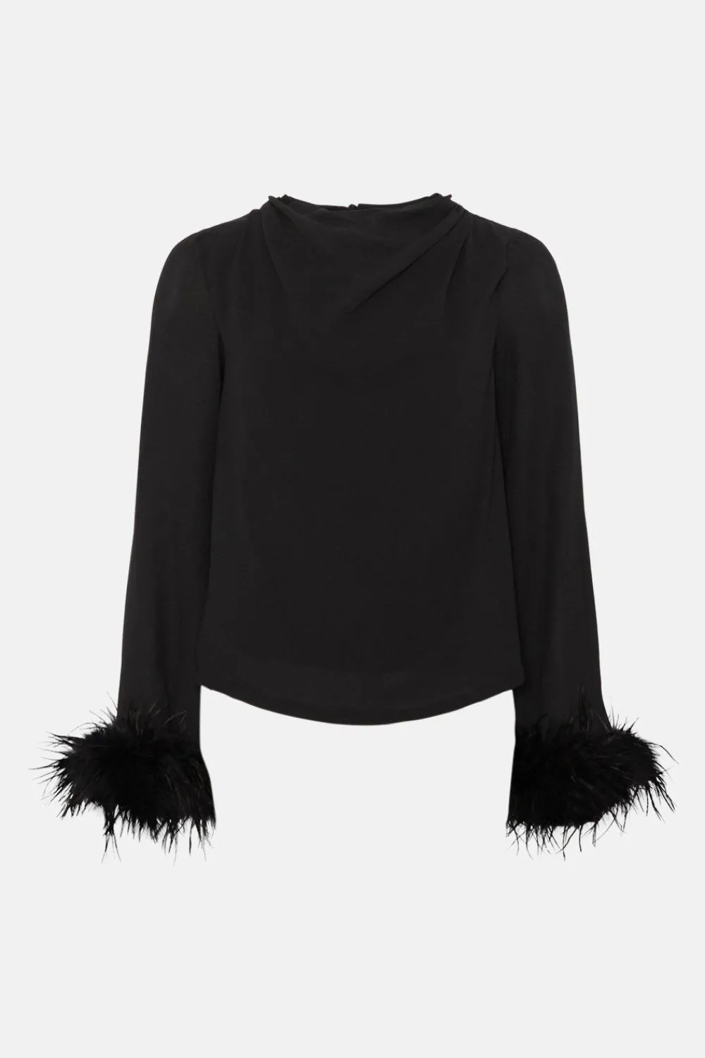 New Oasis Rachel Stevens Feather Cuff Cowl Neck Blouse Black