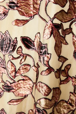 Hot Oasis Rachel Stevens Floral Devore Long Sleeve Midi Dress Nude