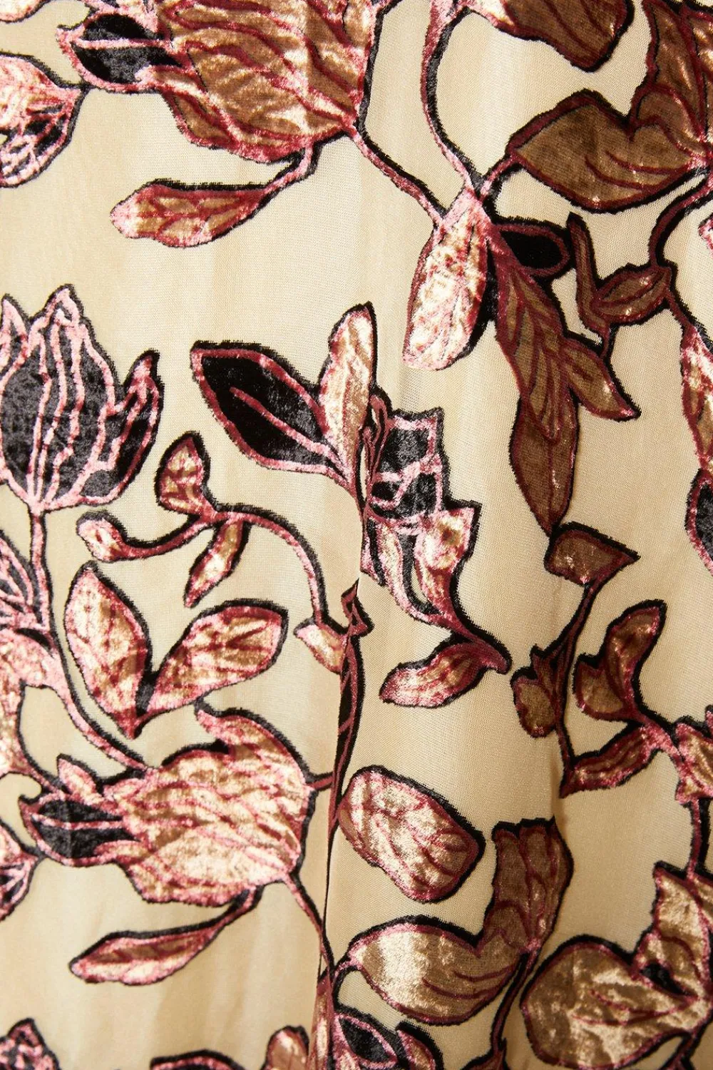 Hot Oasis Rachel Stevens Floral Devore Long Sleeve Midi Dress Nude