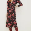 Discount Oasis Rachel Stevens Floral Twist Satin Midi Dress Black