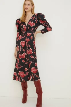 Discount Oasis Rachel Stevens Floral Twist Satin Midi Dress Black