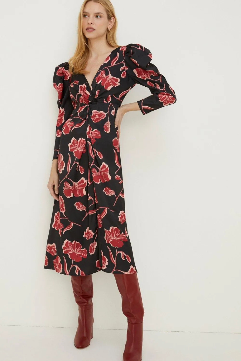 Discount Oasis Rachel Stevens Floral Twist Satin Midi Dress Black