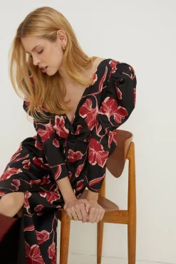 Discount Oasis Rachel Stevens Floral Twist Satin Midi Dress Black