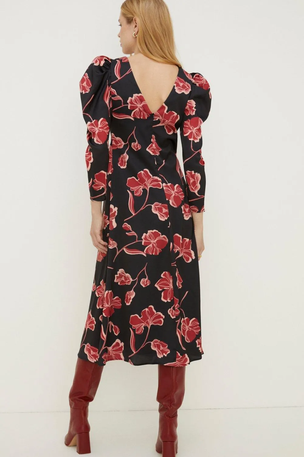 Discount Oasis Rachel Stevens Floral Twist Satin Midi Dress Black