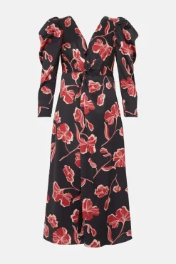 Discount Oasis Rachel Stevens Floral Twist Satin Midi Dress Black
