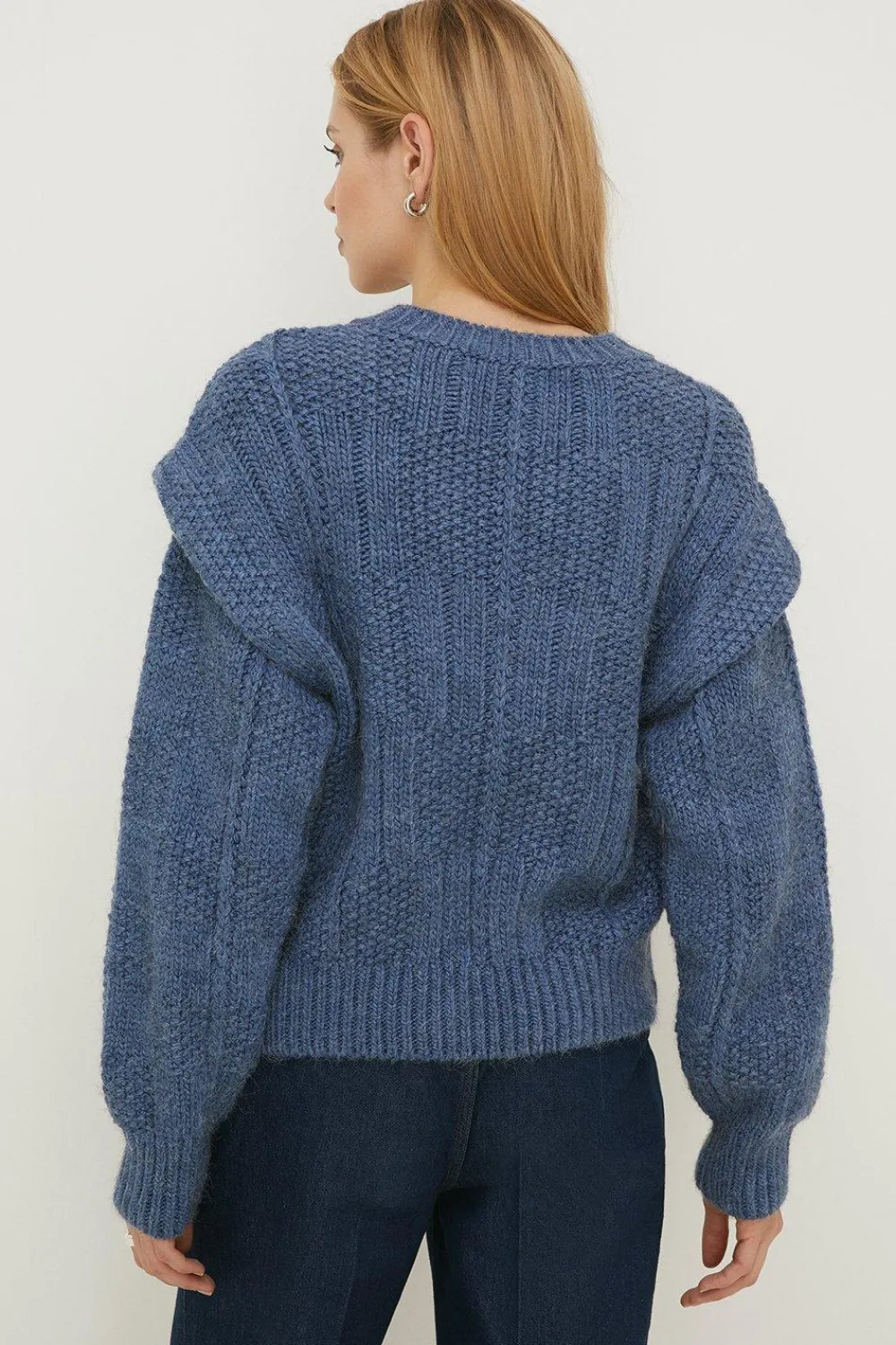 Clearance Oasis Rachel Stevens Honeycomb Stitch Tuck Shoulder Jumper Navy