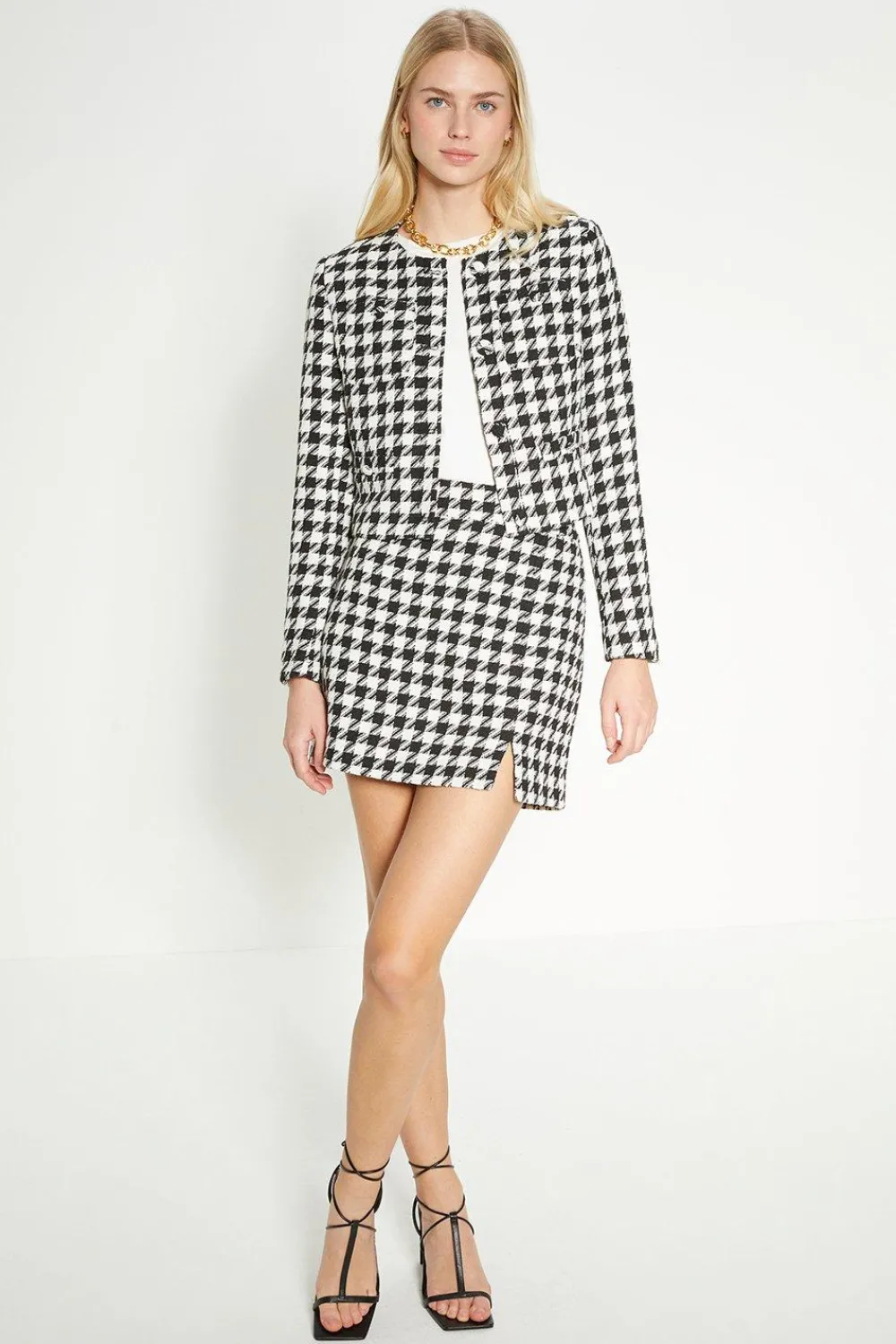 Outlet Oasis Rachel Stevens Houndstooth Tweed Blazer Mono