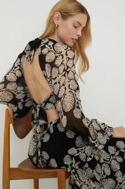 New Oasis Rachel Stevens Leaf Tie Back Midi Dress Mono