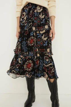 Fashion Oasis Rachel Stevens Metallic Printed Tiered Skirt Multi