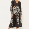 Outlet Oasis Rachel Stevens Monochrome Floral Pleated V Neck Midi Dress Blackwhite