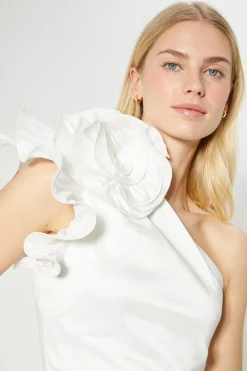 Fashion Oasis Rachel Stevens One Shoulder Rosette Detail Top Ivory
