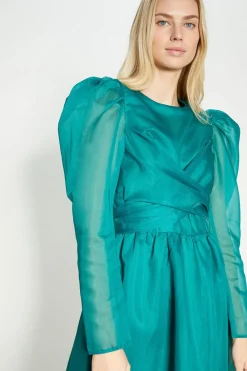 Best Oasis Rachel Stevens Organza Wrap Front Detailed Midi Dress Green