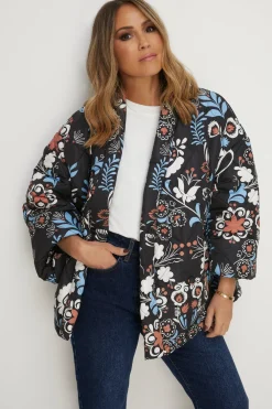 New Oasis Rachel Stevens Oversized Wrap Padded Coat Black
