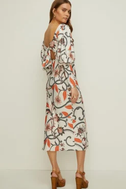 New Oasis Rachel Stevens Paisley Midi Dress Nude