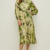 Sale Oasis Rachel Stevens Palm Printed Metallic Dress Green