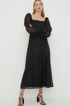 Best Oasis Rachel Stevens Petite Beaded Organza Puff Sleeve Midi Dress Black