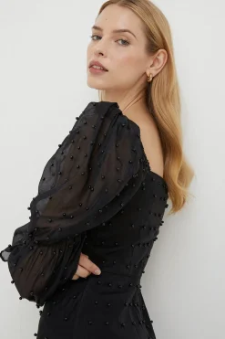 Best Oasis Rachel Stevens Petite Beaded Organza Puff Sleeve Midi Dress Black
