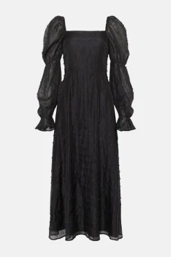 Best Oasis Rachel Stevens Petite Beaded Organza Puff Sleeve Midi Dress Black