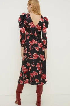 Outlet Oasis Rachel Stevens Petite Floral Twist Satin Midi Dress Black