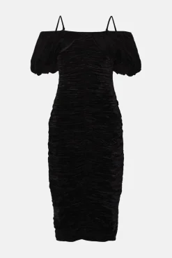 Hot Oasis Rachel Stevens Petite Print Ruched Midi Dress Black