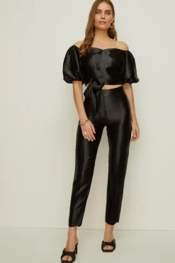 Clearance Oasis Rachel Stevens Petite Satin Co Ord Trouser Black