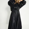 Fashion Oasis Rachel Stevens Petite Satin Blouson Midi Dress Black