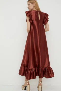 Best Oasis Rachel Stevens Petite Satin Twill Ruffle Hem Midi Dress Copper