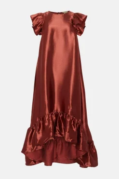 Best Oasis Rachel Stevens Petite Satin Twill Ruffle Hem Midi Dress Copper
