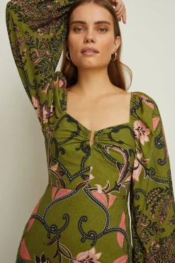 Sale Oasis Rachel Stevens Petite Tribal Border Dress Khaki