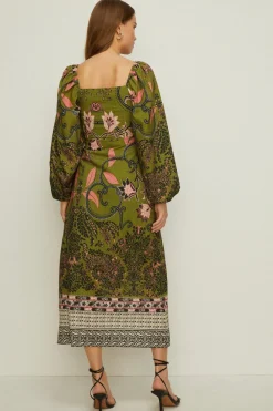 Sale Oasis Rachel Stevens Petite Tribal Border Dress Khaki