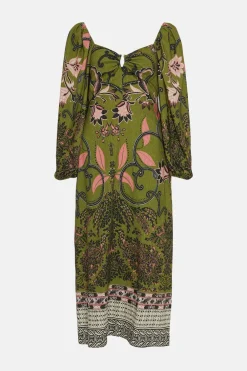 Sale Oasis Rachel Stevens Petite Tribal Border Dress Khaki