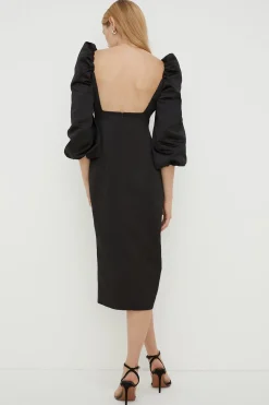 Fashion Oasis Rachel Stevens Petite Volume Sleeve Split Dress Black